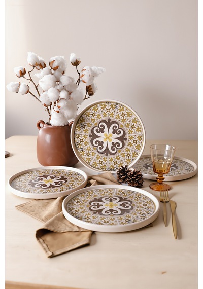 Keramika Timeless Brown Stackable Servis Tabağı 27 Cm 4 Adet 21973 Krem