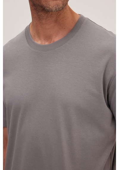Tudors Unisex Relax Fit Rahat Kesim %100 Pamuk Yumuşak Dokulu Hafif Kalın Gri Bisiklet Yaka Tişört-36911 Gri