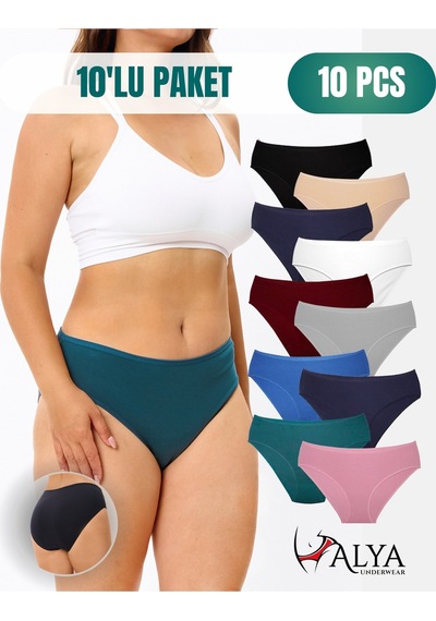 Alya Underwear Kadın Külot Basic Slip Renkli Pamuklu Iç Çamaşırı 10'lu Paket Multicolor-x32 Multicolor - X36