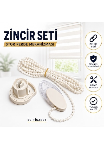 Takmatik Stor Perde Mekanizması Zincir Takımı Set Zebra Perde Mekanizması Krem