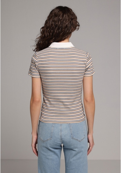 Colin's Colins Slim Fit Polo Yaka Çizgili Kadın Yeşil Kısa Kol Tişört Cl1078875 Q1.v1 Grn