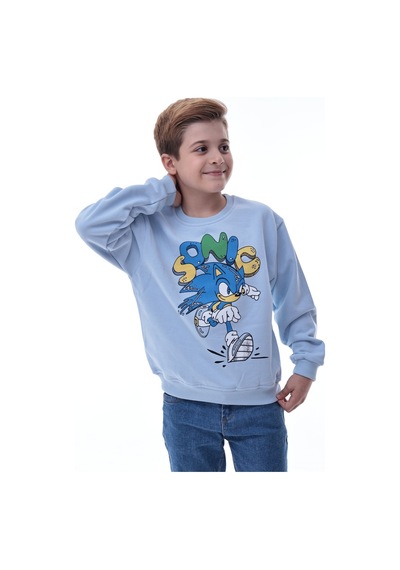 Sonic Baskılı Erkek Çocuk Sweatshirt Gamer Oyun Temalı Rahat Ve Konforlu Mavi