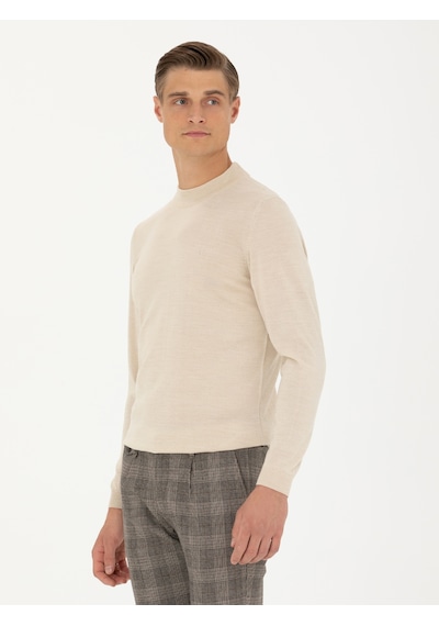 Cacharel Bej Slim Fit Çeyrek Balıkçı Yaka Triko Kazak