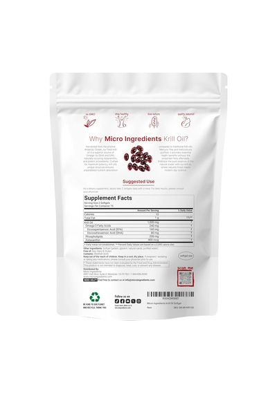 Micro Ingredients Antarctic Krill Oil Astaxanthin Omega-3s Epa & Dha 1000mg 150 Soft-gels Micro Ingredients Antarctic Krill Oil Astaxanthin Omega-3s Epa & Dha 1000mg 150 Soft-gels