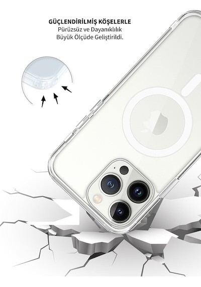 Apple iPhone Uyumlu 12 Magsafe Kablosuz Şarj Özellikli Köşe Korumalı Şeffaf Kılıf
