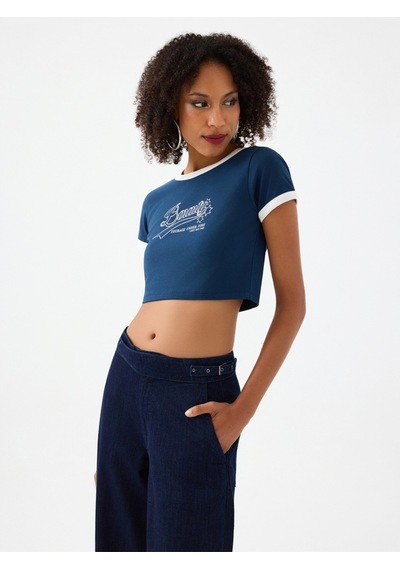 Slim Crop Fit Kadın Tshirt K.kol Lacivert