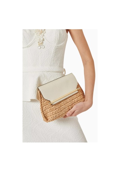 Strathberry Stylist Crossbody Raffia Ve Vanilya Dana Deri Lüks Çanta, Günlük Ve Gece Kullanım Omuz Çantası Krem