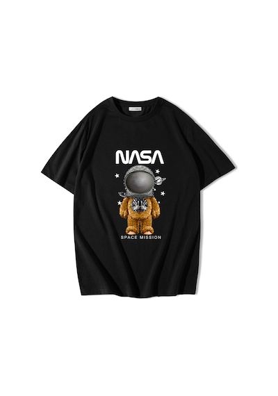 Brz Collectıon Brz Collection Unisex Oversize Nasa Space Mission T-shirt Siyah