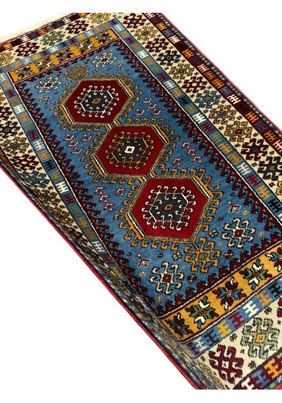 El Dokuma Sıfır Yahyalı Halısı 87x150 Mavi %100 Yün Kök Boya Halı