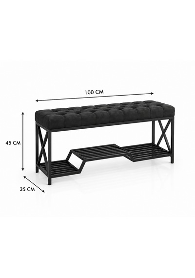 Siyah Metal Bench Ayakkabılık Bank, Kapı Girişi Puf Ayakkabılık Antrasit