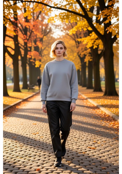 Benerly Kadın Bisiklet Yaka Düşük Kol Regular Kalıp Örme Sweatshirt Fonks Gri