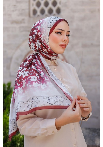 Mimiyum Lemon Flower Nayf İpek Şal Bordo