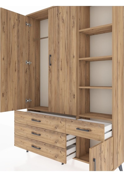 Arges Dolap 5 Raflı 4 Çekmeceli Tek Askılı 132x30x195 Çam-çam/çam Atlas Çam/atlas Çam Arges Dolap 5 Raflı 4 Çekmeceli Tek Askılı 132x30x195 Çam-çam/çam Atlas Çam/atlas Çam