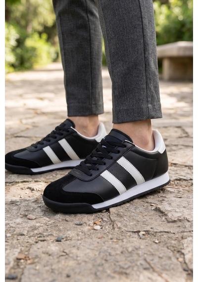 In Step Dark Unisex Siyah Deri Retro Sneaker - Günlük Spor Ayakkabı