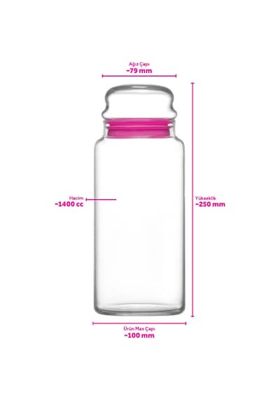 Lav Sera Cam Kavanoz 2'li Büyük Boy 1400 ml PembeCam Kapaklı (Erzak Saklama Kavanozu )