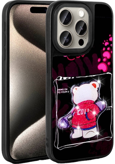 Zore Apple Uyumlu iPhone 15 Pro Kılıf Parlayan Kabartmalı İkonik Figürlü Amas Silikon Kapak - Mor
