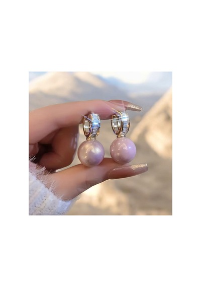 Yıwushı Şık İmitasyon İnci Top Küpeler Altın Tonlu Ayarlamalı, Kadınlar İçin Blingbling Tasarımıyla Pembe