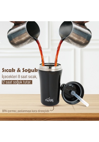 Any Morning Sı232021 İki Ağızlı Termos Mug Siyah 400 Ml