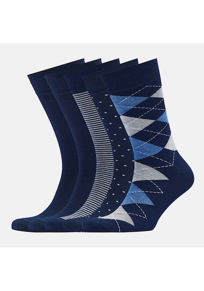 Erkek Bambu Çorap Lacivert Desenli Dikişsiz Premium 5 Çift Soket Çorap 40-44