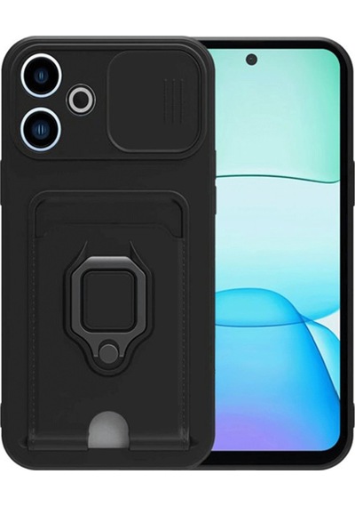 Xiaomi Redmi 13 4g Uyumlu Kılıf Zuma Kartvizitli Yüzüklü Silikon - Siyah