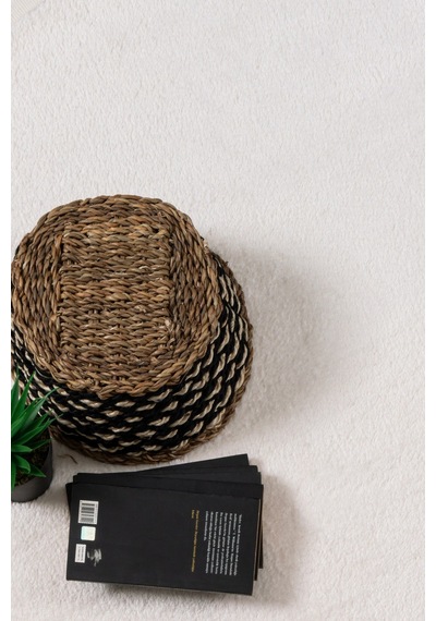 Vl Comfort Düz Saçaklı Peluş Halı Ekru Ekru Daire Düz Saçak