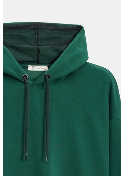 Sââde Kadın Oversize Kapüşonlu Basic Hoodie Sweatshirt Yeşil