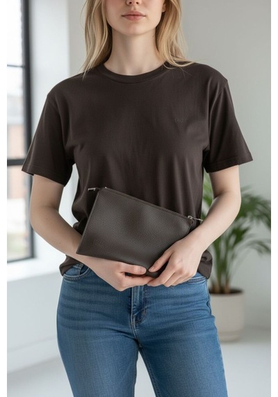 Plush Studıo Istanbul Noır Case Deri Clutch El Çantası Şık, Minimal & Zamansız Tasarım Kahverengi Kahverengi