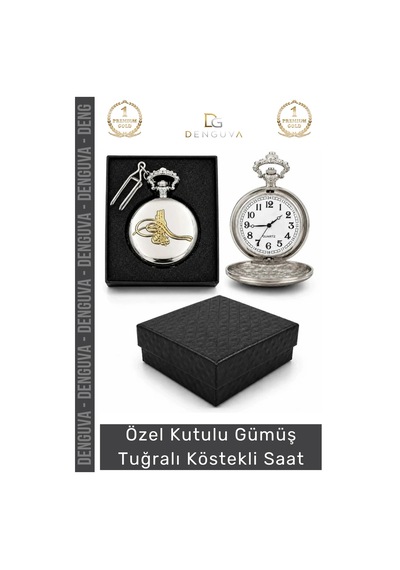 Kösteklisaat Osmanlı Gümüş Kaplama Nostaljik Koleksiyonluk Hediyelik Gümüş Tuğralı Köstekli Saat Çok Renkli