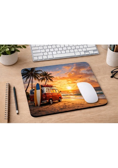 Plaj Gün Batımı Desenli Mousepad 21x17,5 Cm Kaymaz Tabanlı Düz Mouse Pad Ofis & Ev