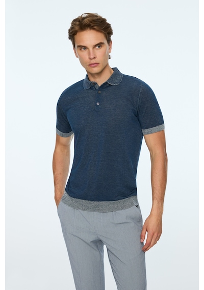 Morven Erkek İndigo Trend Polo Yaka Tencel Triko T-shirt 26ys018024308 İndigo