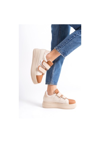 Dmr Elegance Valencıa Bağcıksız Cırt Cırtlı Ortopedik Taban Kadın Sneaker Spor Ayakkabı Ctt - Ten/kahve