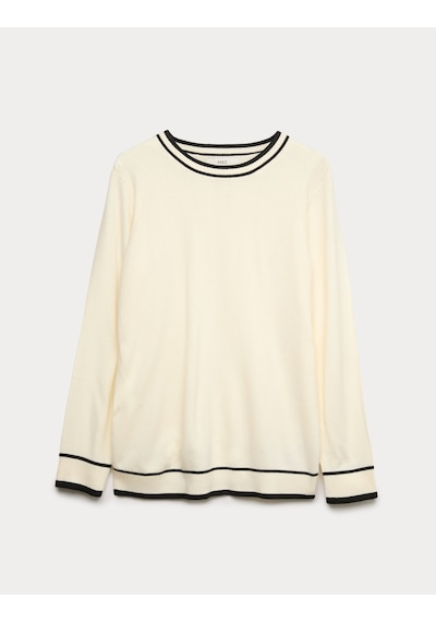 Marks & Spencer Supersoft Tipped Bisiklet Yaka Triko Kazak Krem