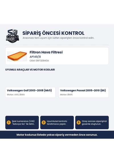 Filtron Ap149/8 Hava Filtresi - Golf V-jetta-passat 2.0 Fsı 04-10 Bpy-bwa-cdla-cawa