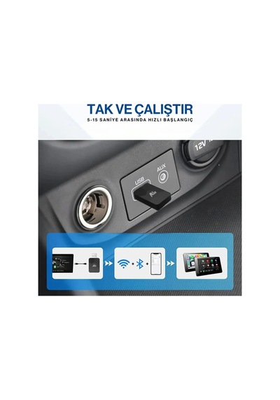 Kablosuz Carplay & Android Auto Adaptörü - Apple Ve Android Cihazlar İçin Evrensel Wireless Carplay Çevirici Lisinya