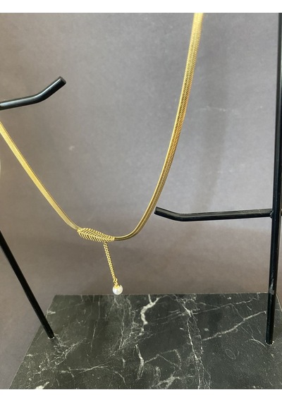 Minimal İncili Kılçık Çelik Kolye