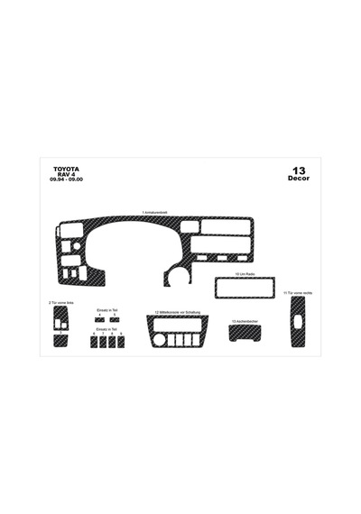 Toyota Rav 4 Torpido Kaplama 1994-2000 13 Parça Karbon