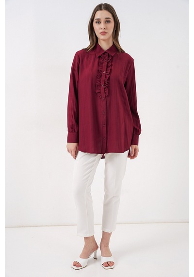 Bigdart Fırfırlı Uzun Gömlek Tunik 5953 - Bordo