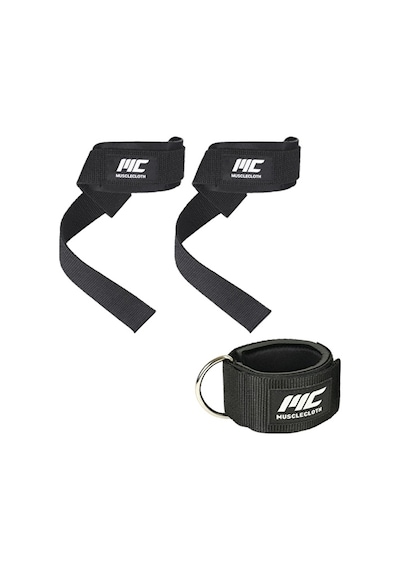 Musclecloth Padded Lifting Straps + Padded Ankle Cuff Seti Siyah