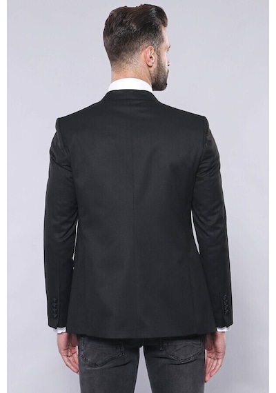 Düz Siyah Slim Fit Yelek Ceket Set Wessi 001