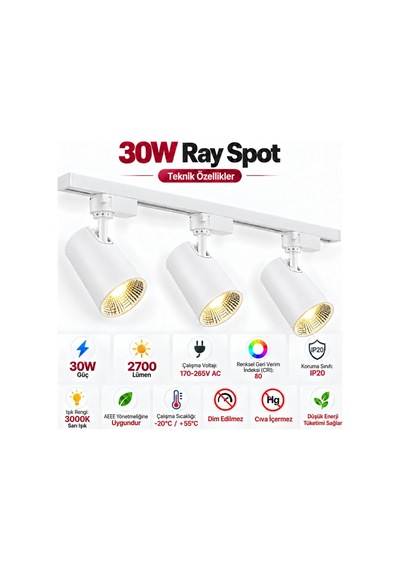 30w Led Ray Spot Seti 3'lü Beyaz Kasa 3000k Sarı Işık 2700 Lümen 1 Metre Ray Dahil Ayarlanabilir Başlıklı Cob Led Mağaza Vitrin Ofis Ve Ev Aydınlatma Seti Diğer 30w Led Ray Spot Seti 3'lü Beyaz Kasa 3000k Sarı Işık 2700 Lümen 1 Metre Ray Dahil Ayarlanabilir Başlıklı Cob Led Mağaza Vitrin Ofis Ve Ev Aydınlatma Seti Diğer