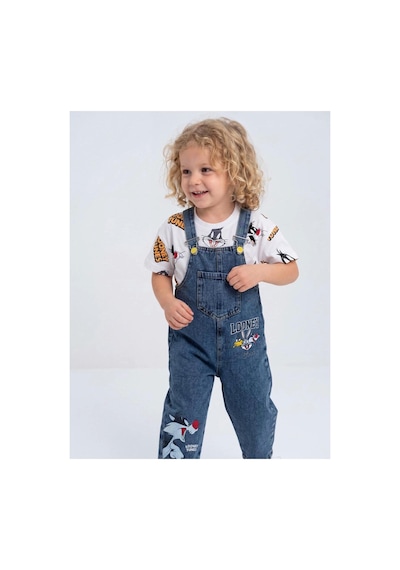 Nota Kids Baskılı Çocuk Kot Salopet Trend 2 Parça Kombin 3-6 Yaş Çok Renkli