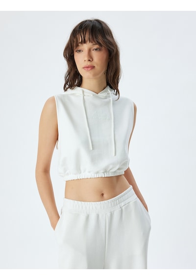 Koton Kolsuz Crop Kapşonlu Sweatshirt Üç İplik Şardonsuz Ekru 5wak10092ek Ekru