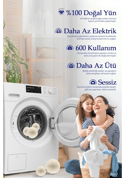 Clean 3 Adet Çamaşır Yün Keçe Kurutma Topu + 30ml Esans Koku Hediye - Doğal Ve Çevre Dostu