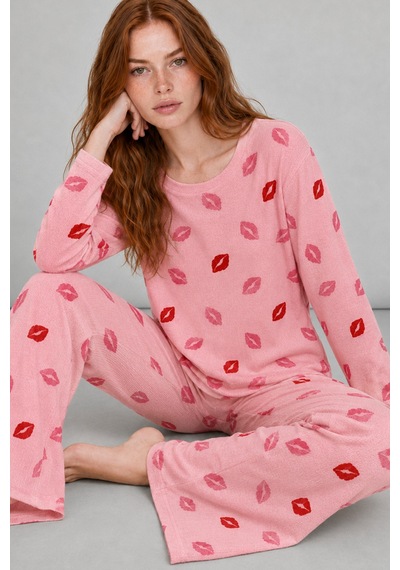 Kadın Comfort Esnek Pembe Pijama Takımı 4688