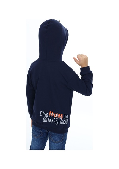 Toontoy Kids Erkek Çocuk Relax Fit Kapüşonlu Cepli Hafif Düşük Omuz Baskılı Sweatshirt Lacivert