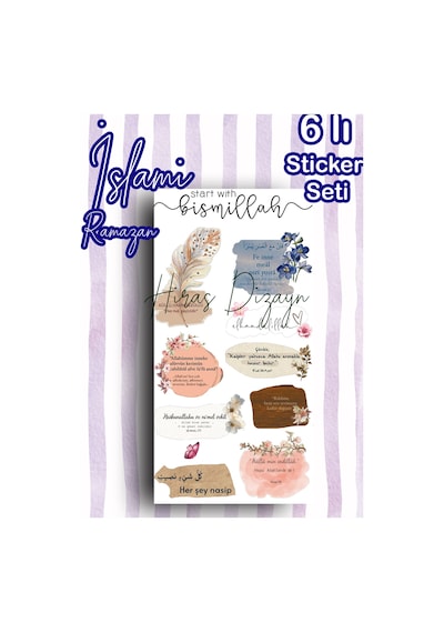 6’lı Ramazan ve İslami Ayet Temalı Sticker Seti Ajanda Scrapbook Kolaj