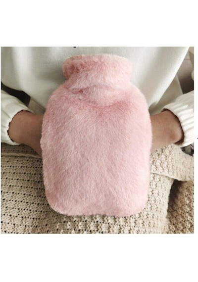 2 Adet Sıcak Su Torbası Yan Cepli Pembe Peluş Termofor 27x17x2cm 1 Litre Pembe