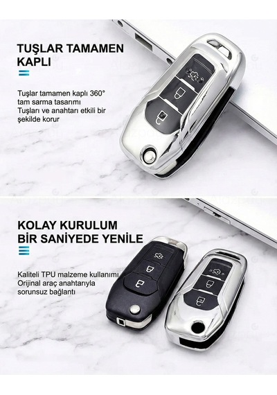 Ford Mondeo Kuga Focus Fiesta Puma Ranger B Max C Max S Max Parlak Tpu Anahtar Kılıfı Mavi