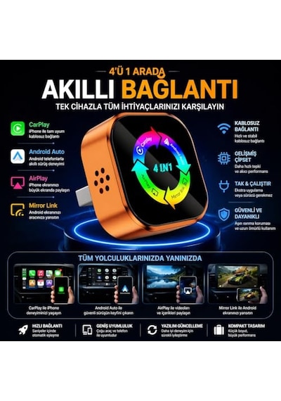 4-in-1 Kablosuz Araç Ekran Yanstıcı Ve Carplay Ve Android Auto Adaptörü Kablosuz Dönüştürücü İos-android