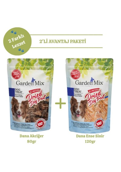 Garden Mix 2'li Avantaj Paketi Dana Akciğer 80 G + Dana Ense Sinir 120 G Doğal Köpek Ödülü